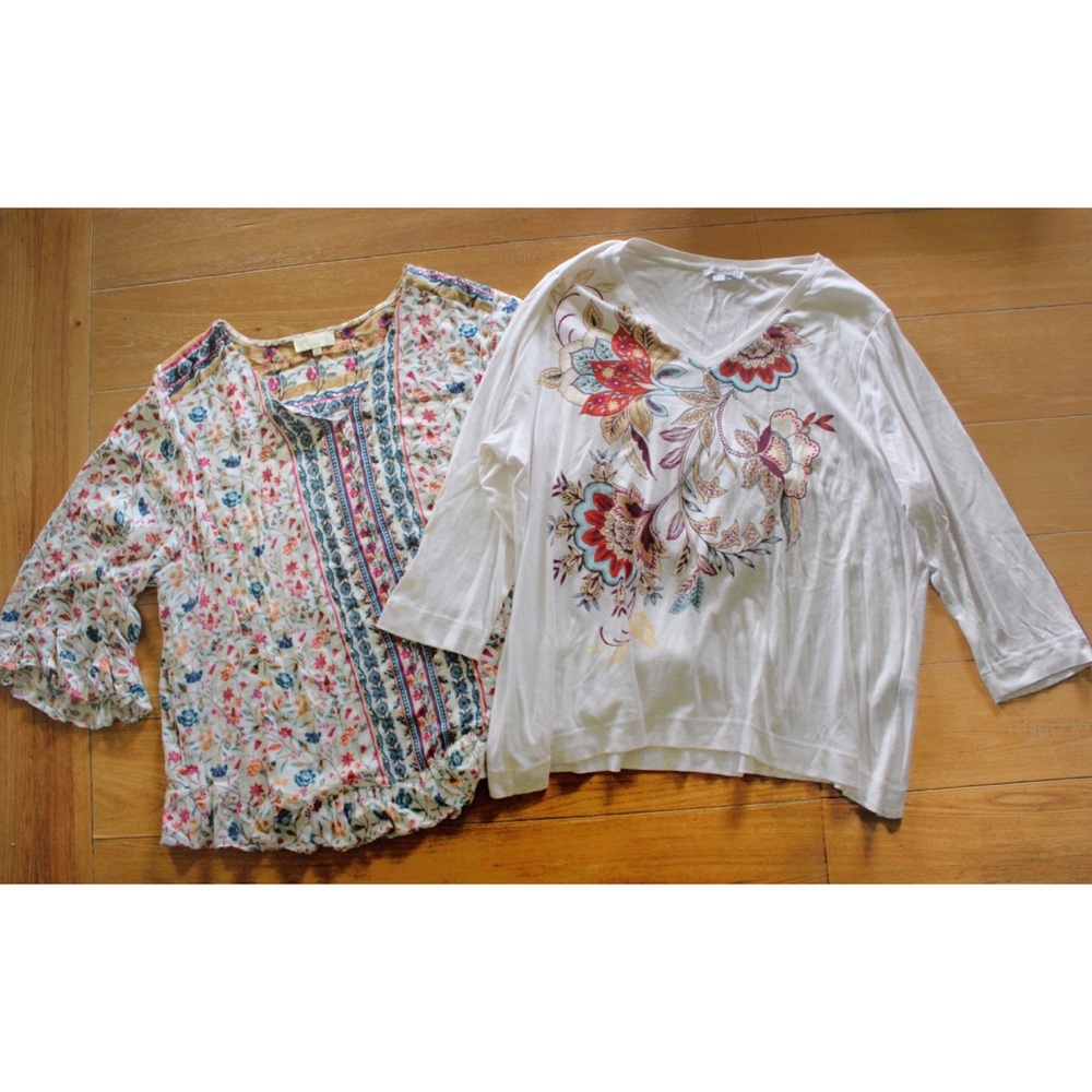 (2) Piece Bohemian Plus Size 3/4 Sleeve Top Bundle Lot 2X Preowned